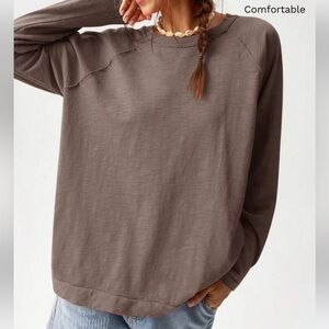 Shein Long Sleeve Cotton Tee Maroon Brown Extra Large XL